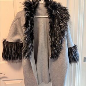Gray Faux Fur Trimmed Women's Coat